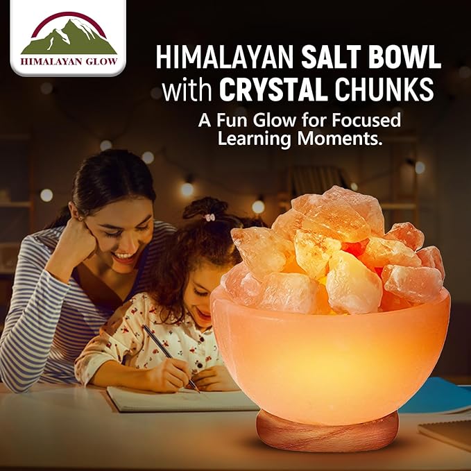 Himalayan Glow Natural Salt Crystal Massage Bowl Lamp with Touch Dimmer Switch and Wooden Base - Soothing Mood Light and Night Glow