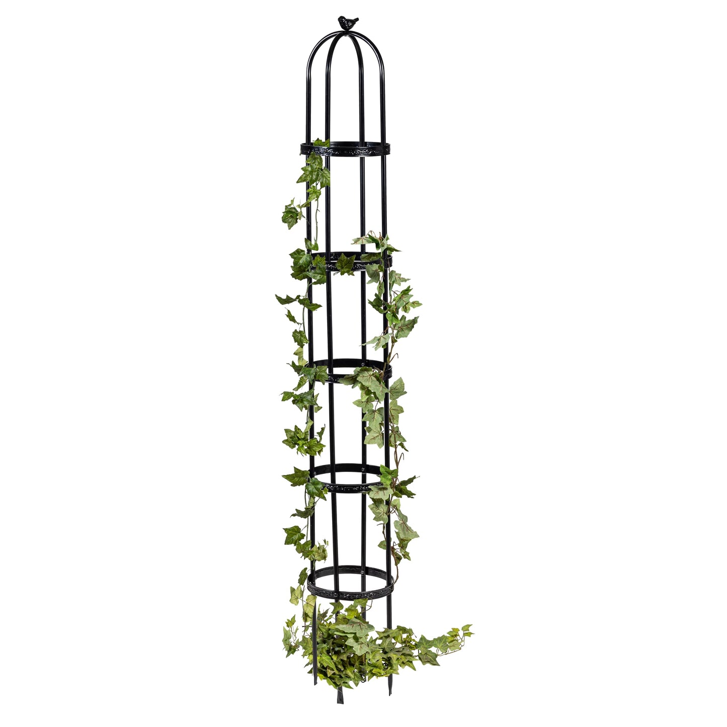 Evergreen Metal Garden Obelisk Trellis for Climbing Plants Outdoor Black | 7 Feet Adjustable | Indoor Plant Trellis for Potted Plants & Heavy Vines | Floral Pattern Arch Trellis