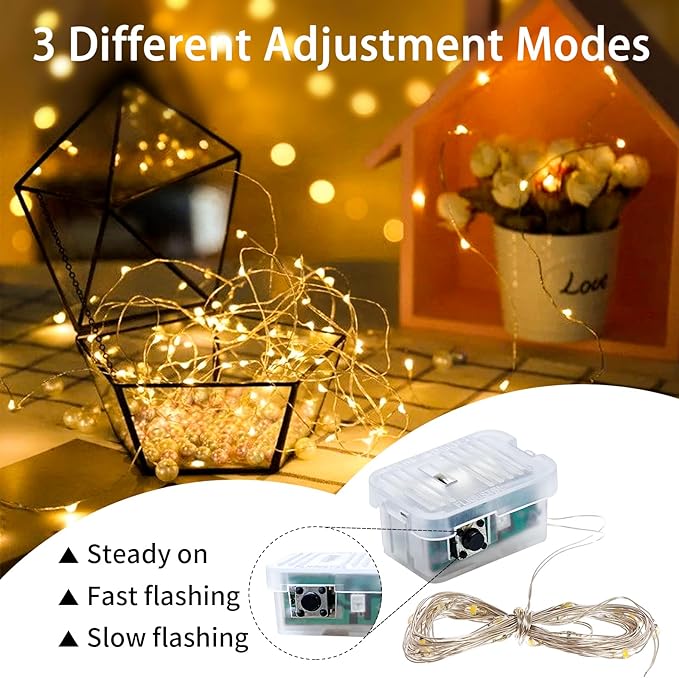 12 Pack Fairy Lights 7Ft 20 LED Twinkle String Lights 3 Modes Battery Operated Waterproof Firefly Starry for Mason Jar Wedding Birthday Party Table Centerpieces Bedroom Christmas,Warm White