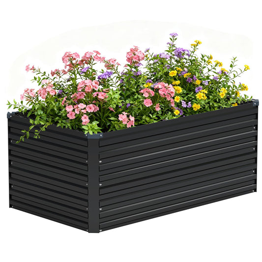 Vengarus 4x2x2FT Galvanized Raised Garden Bed Kit, Deep Root Planter Box Outdoor Large Planter Raised Beds for Planting Flowers,Vegetables and Herbs-Black
