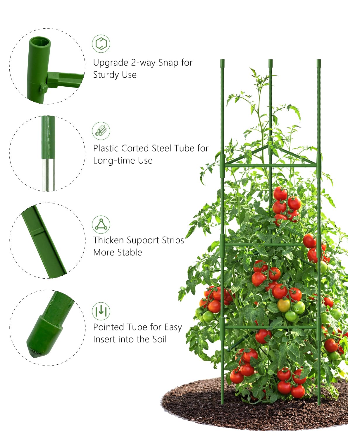 Growsun 51 inch Tomato Cage Heavy-Duty Plant Support Cucumber & Vine Vegetables – Adjustable Green Metal Garden Trellis for Climbing Plants, Indoor & Outdoor Use, 3 Pack