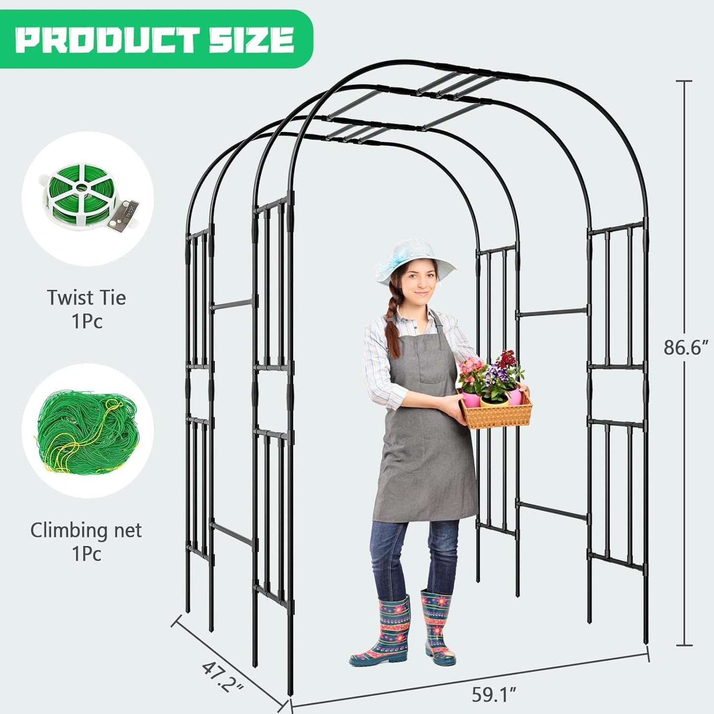 DoCred Large Garden Arch Trellis for Climbing Plants, 87 Inch Tall Metal Plant Support Trellis Archway for Climbing Vine Vegetable/Fruit/Flower Outdoor Yard Lawn Garden Arch Tunnel Trellis