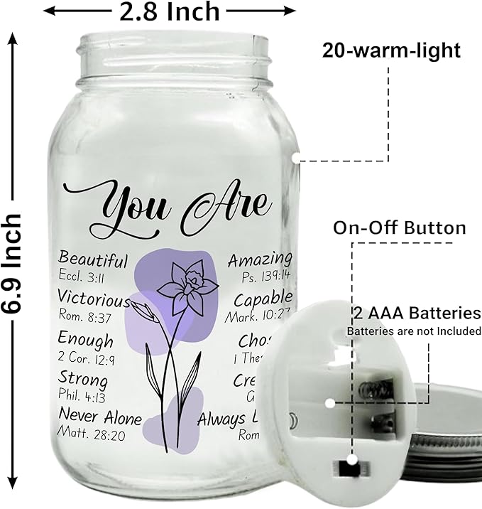 Religious Gifts for Women Christian Mason Jar Lamp Extra-Large - Christmas Inspiration for Mom Bible Encouragement Gifts for Women - Faith Jar 25oz Easter Mothers Day Bible Scripture for Mom Nana