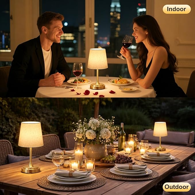 Small Cordless Table Lamp Rechargeable,5000mAh Battery Operated Desk Lamp,3 Colors & 7 RGB Stepless Dimmable,Touch Ambient Light for Bedside,Bedroom,Dining Room,Living Room,Gold,FlaxenShade