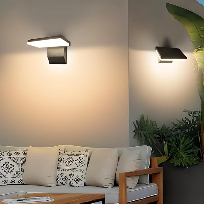 Modern Outdoor Wall Light, 18W 1980LM Black Aluminum Patio Wall Sconce IP65 Waterproof LED Porch Lights 3000K Foldable Exterior Lighting Fixtures for House Garden Garage