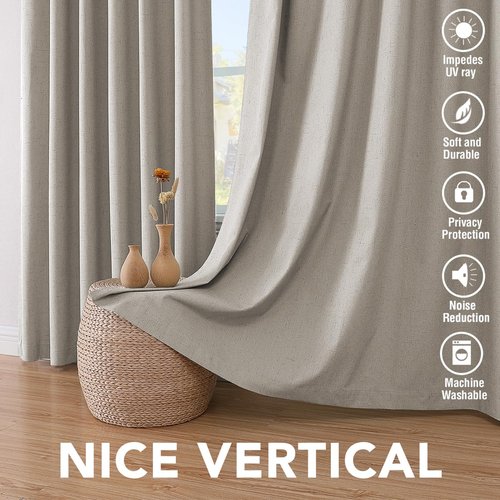 H.VERSAILTEX Primitive Linen Curtains 100% Blackout Curtain Drapes Burlap Fabric Curtains with White Thermal Insulated Liner, Grommet Top Drapes Living Room/Bedroom (2 Panels, 42 x 84 Inch, Stone)