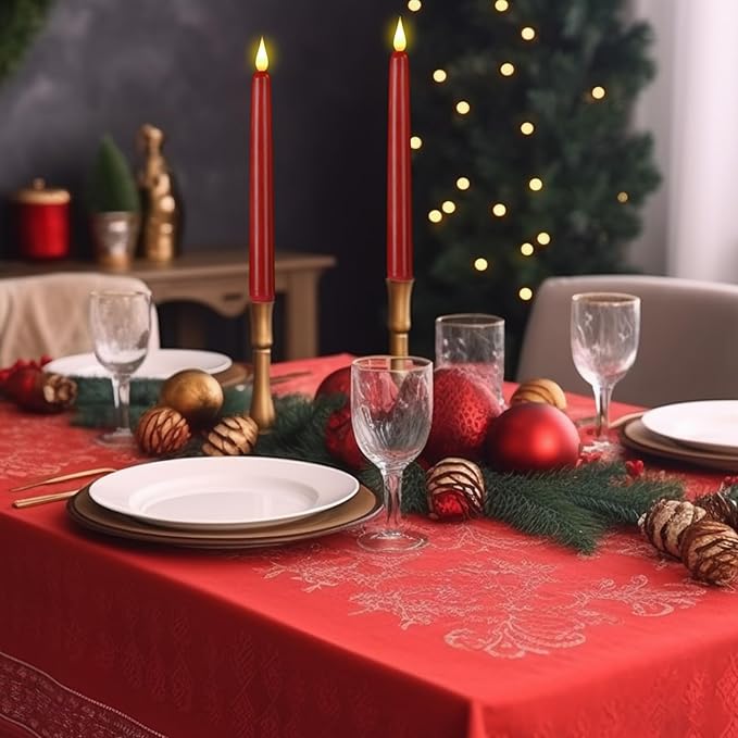 Flameless Taper Candles with Remote Control and Timer, Battery Operated LED Candlesticks with Flickering 3D Flame, 9.6×0.8 Inches Plastic Tall Candles for Christmas, Wedding and Home Decor (Red, 12)
