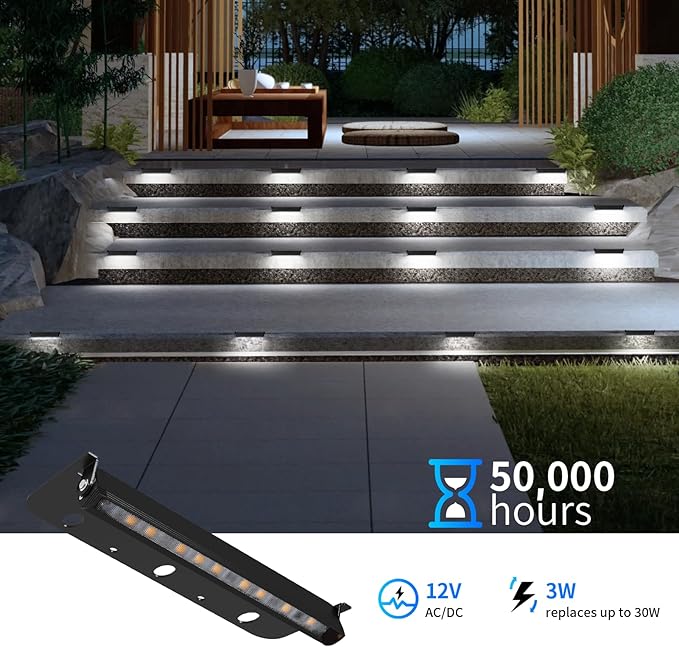 8-Packs 3W 7inch LED Hardscape Paver Lighting,12V AC/DC Low Voltage Retaining Wall Lights,Landscape Lighting,5000K Daylight White Outdoor Step Light,50,000 Hours Lifespan-Black