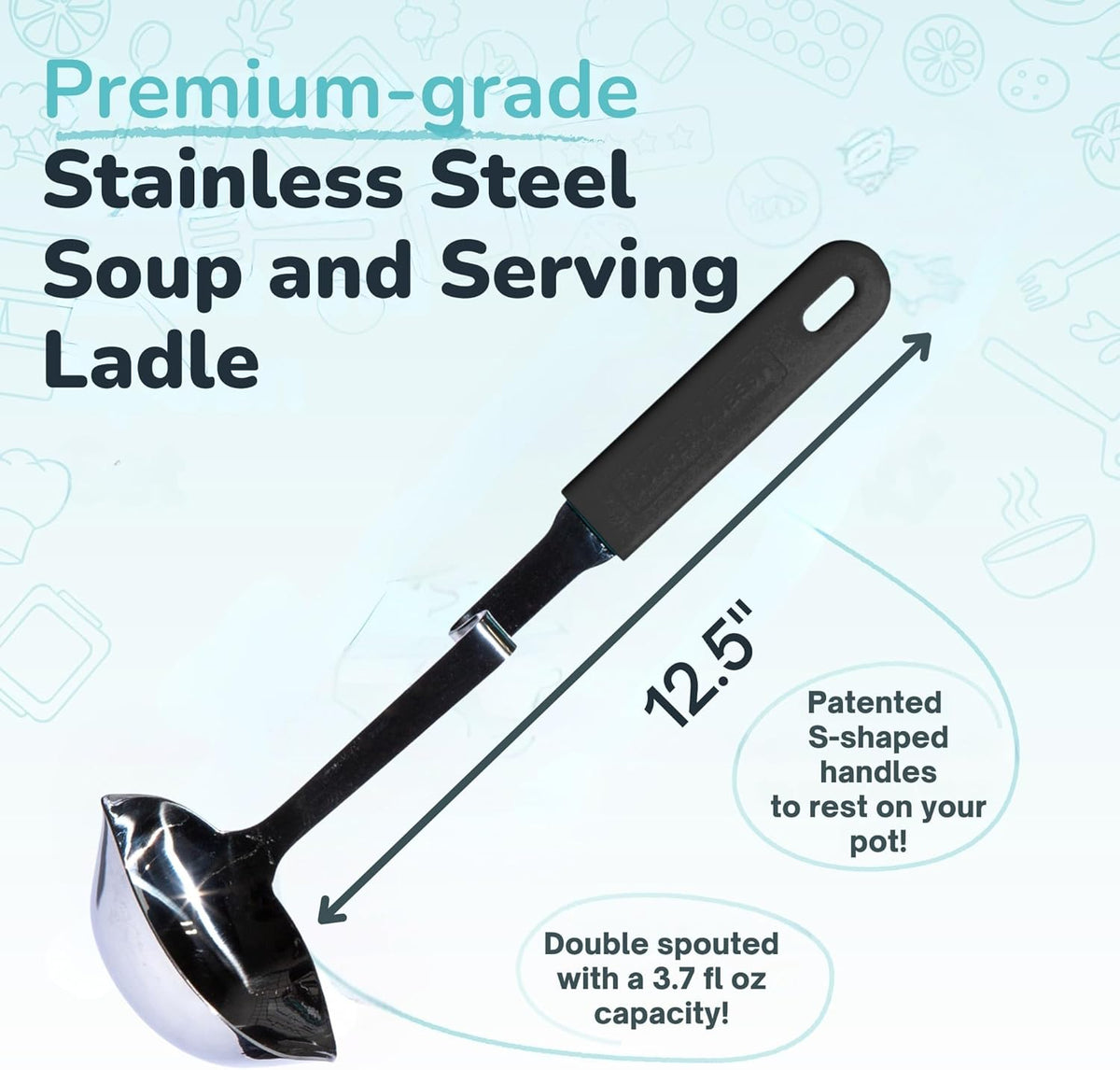 Souper Cubes | Lori Greiner No Mess Stainless Steel Soup Ladle - Silicone Handle, Charcoal Color