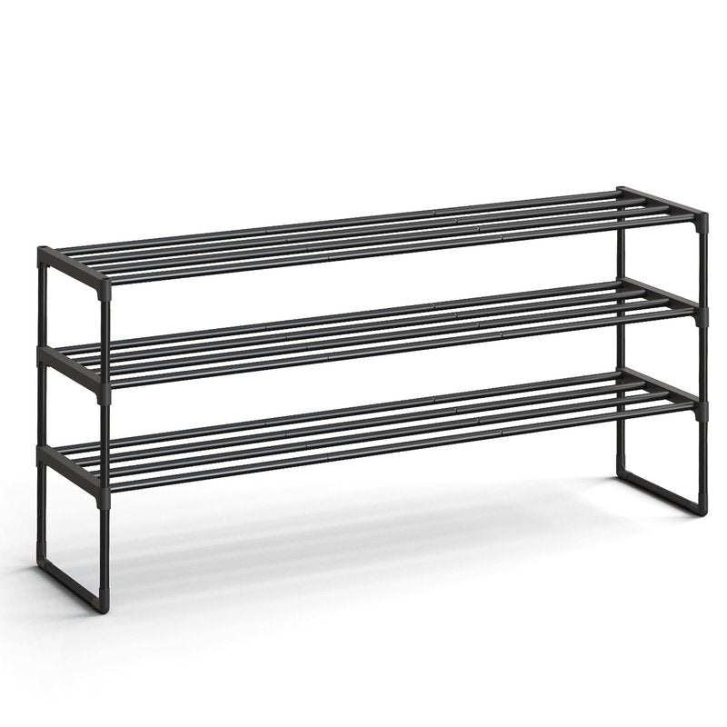 SONGMICS Shoe Rack, 3-Tier Shoe Organizer, Metal Storage Shelf, Upright or Upside Down, for 20-24 Pairs, Stackable, for Entryway, 11.8 x 46.1 x 21.7 Inches, Black ULSA033B01