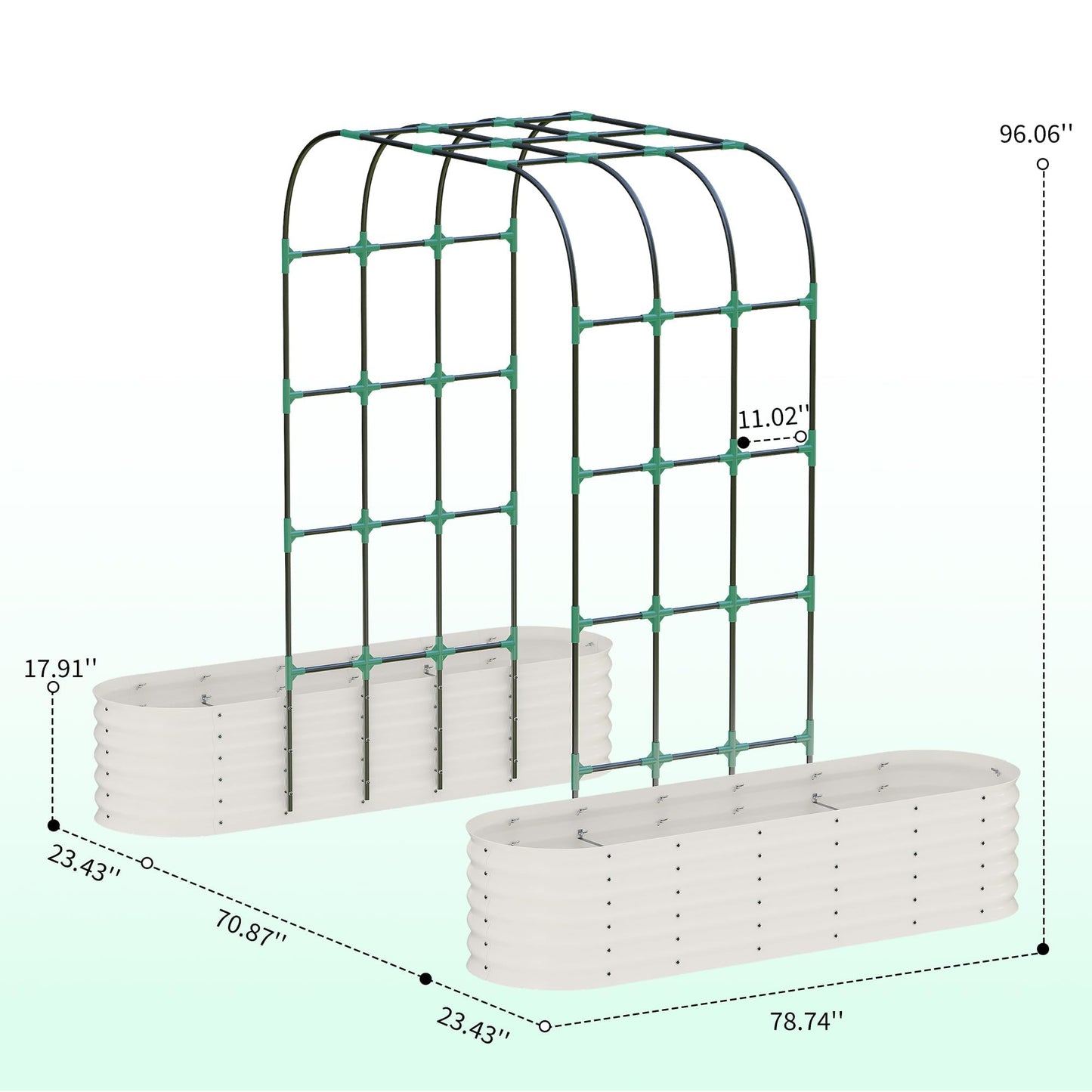 ActiveTrail 96" Tall Galvanized Raised Garden Bed with Vertical Arch Trellis, Expandable Outdoor Planter Box for Climbing Vegetables, Flowers, Herbs - Includes Plant Clips & Drainage Netting