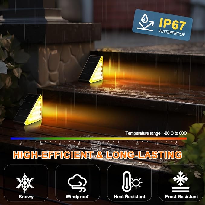 6 Pack Solar Stair Lights Outdoor Stair Lights with Waterproof IP67 LED Solar Light for Outside Light Decor for Deck, Front Step, Front Porch, Patio, Garden and Backyard (Brown)