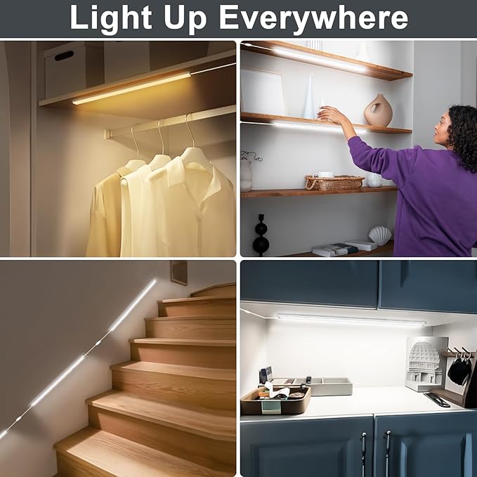 Daymeet Under Cabinet Lights, Super Bright Led Under Cabinet Lighting 3 Color Temperatures Dimmable 12 Inch Ultra Thin Cabinet Lights with Remote App Control, Led Light for Kitchen Closet (3 Pcs)