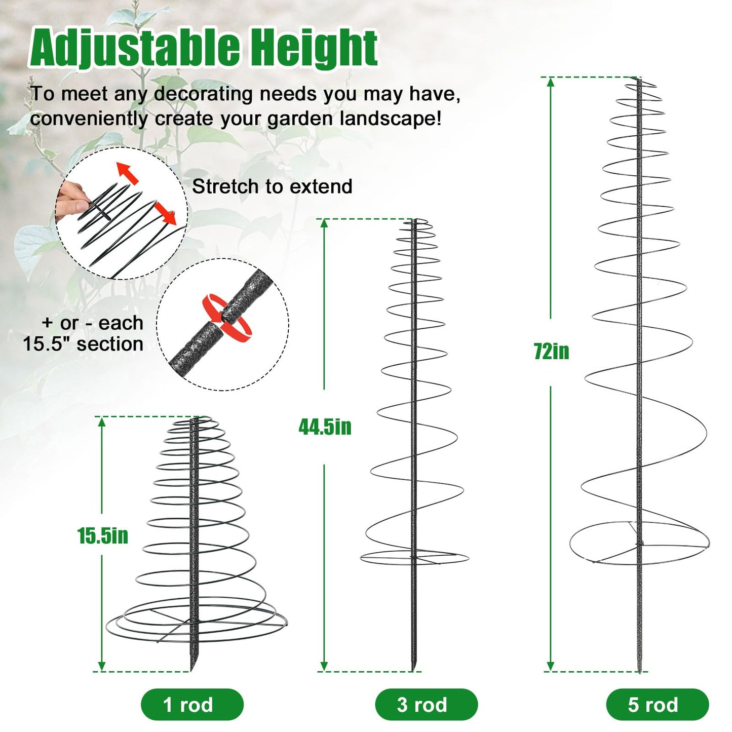 Spiral Frame Garden Trellis for Climbing Plants Outdoor - 12-72" Adjustable Heavy Duty Metal Support for Pole Beans,Snap Peas,Tomatoes,Cucumbers,Anti-Tip Plant Tower for Raised Beds, Backyard