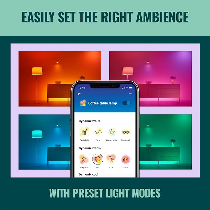 WiZ Connected Smart Light Bulbs, 4-Pack, Full Color A19 60W 800LM E26 LED Lights, Sunset/Sunrise Automation, Smart Bulbs with Motion Detection, Control with Voice or App