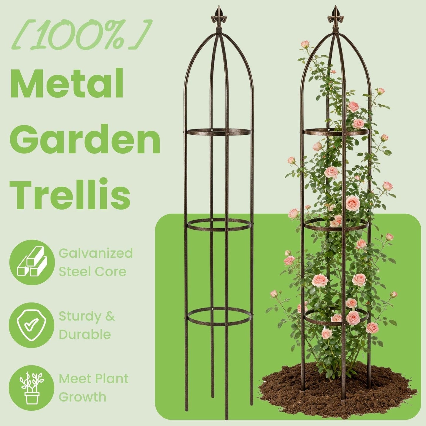 Lancisism 100% Metal Trellis for Climbing Plants Outdoor - Garden Metal Obelisk Trellis Vertical Plant Support for Climbing Vines & Flowers - Sturdy Bronze Steel Arch Trellis for Potted Plants Indoor