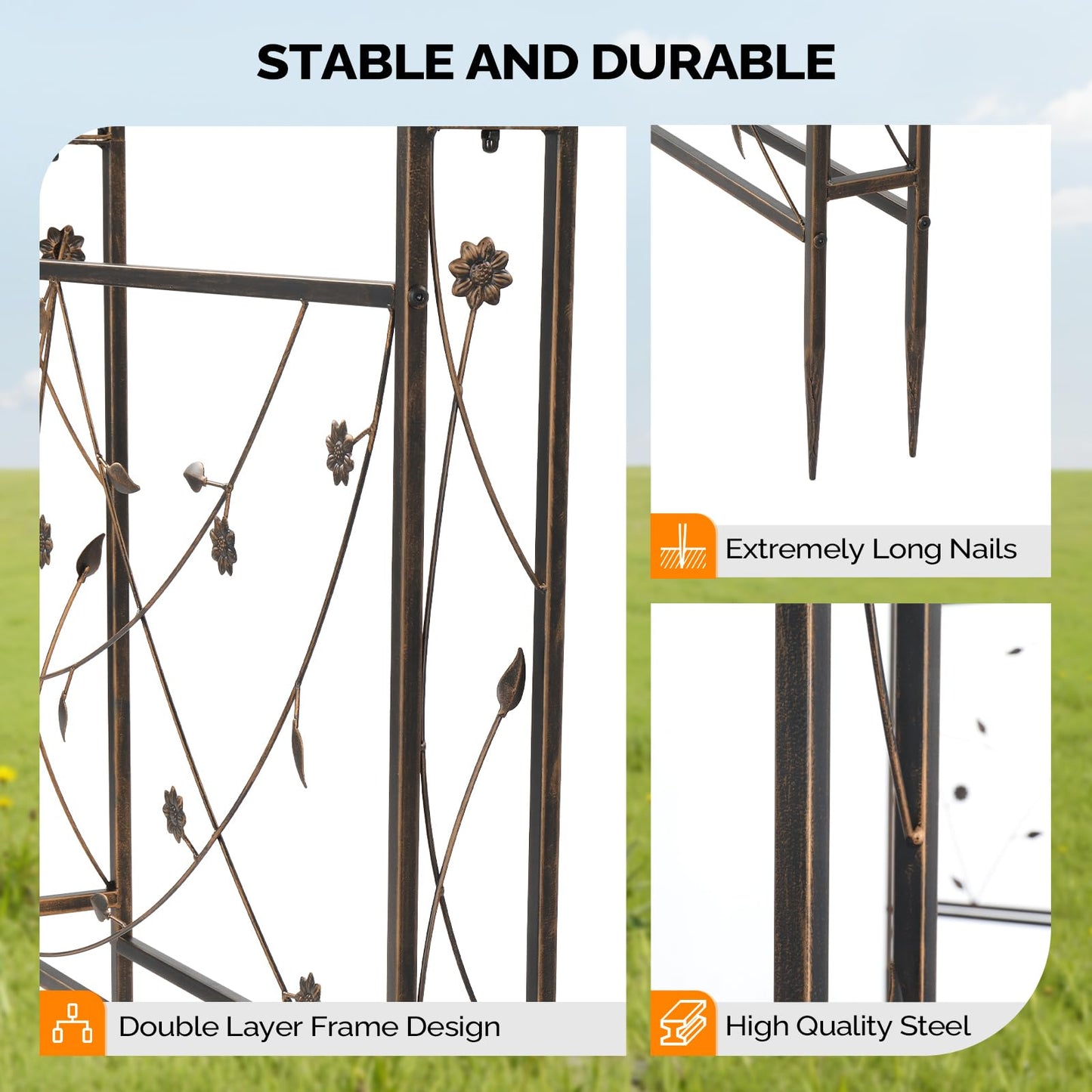 VINGLI Garden Arbor, Arch for Wedding Ceremony Party, Christmas Garden Decor Steel Garden Trellis for Plant Climbing, Pergola for Garden, Backyard, Lawn (Arch Top, Bronze)