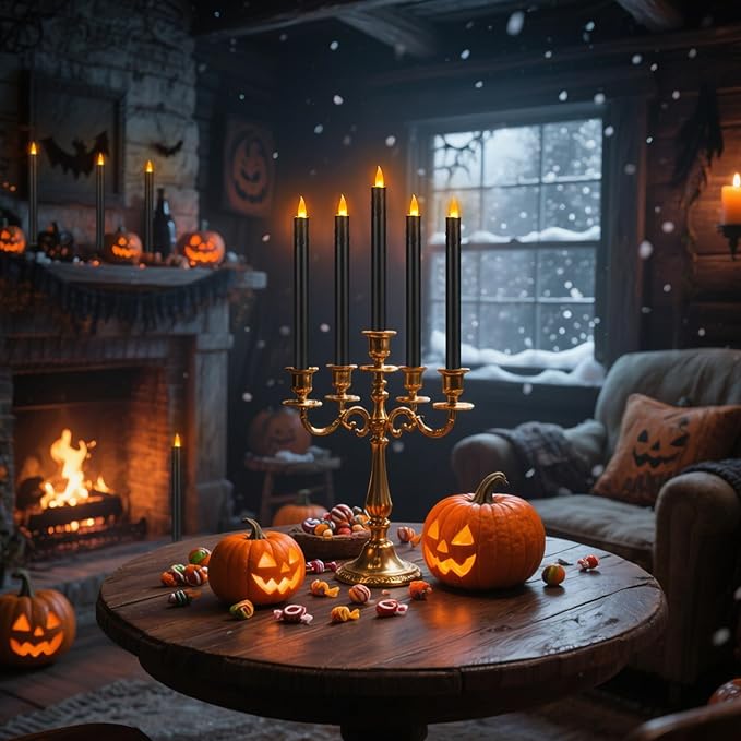 6 Pcs Black Flameless Taper Candles with Remote, 10" Tall Electric Led Candlesticks, Plastic Battery Operated Taper Candles for Halloween Dinner Party Wedding Birthday Home Décor(Black Drip)