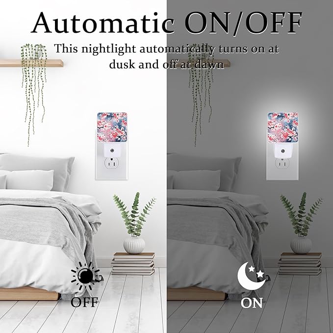 Cherry Blossoom Night Light, Plug-into Wall Winter Floral Nightlight Lamp with Dusk to Dawn Sensor, Led Lamp 0.5W Energy Efficient for Boys Girls Adults Home Decor