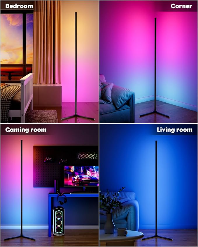 65" Smart RGB Floor Lamp with App/Remote Control, Color Changing LED Corner Lamp with Music Sync & Timer, Corner Lighting for Living Room, Bedroom, Gaming Room
