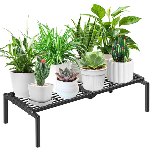 Gouisalin 1 Tier Metal Plant Stand Indoor Outdoor, Potted Multiple Flower Pot Holder Rack Plant Shelf, Heavy Duty Planter Display Shelving for Patio Balcony Garden Living Room Decorative (Black)