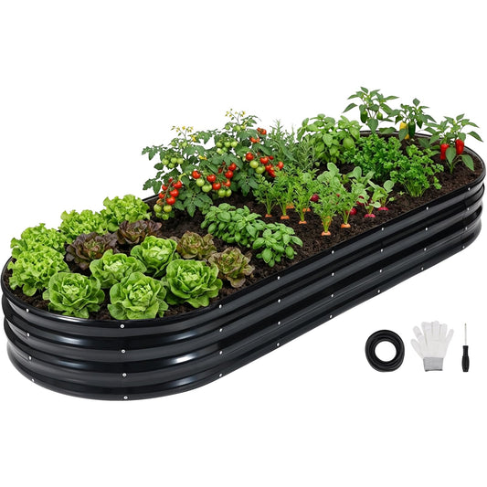 INNO STAGE Galvanized Raised Garden Bed, 8x3x1FT Oval Metal Raised Garden Beds for Vegetables, Rust-Resistant & Easy Assembly, Outdoor Planter Box for Gardening, Flowers, Herbs (Grey)