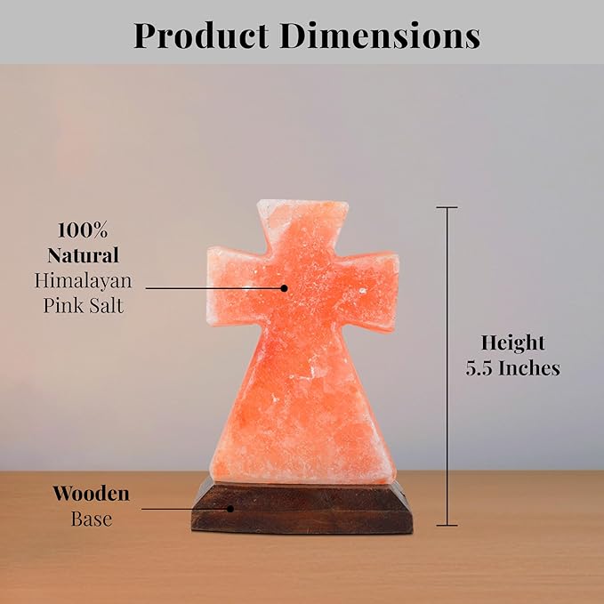 POHS Himalayan USB Mini Salt Lamp, 7 Color Changing LED Bulb, Hand Crafted Crystal Rock Salt Night Light for Home Decor, Desk, and Gift | Premium Quality Wood Base and USB Cable (Cross)