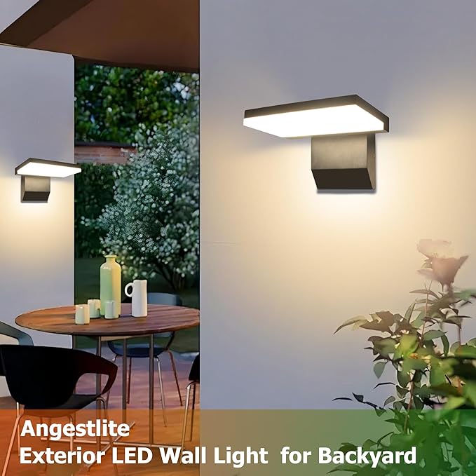 Modern Outdoor Wall Light, 18W 1980LM Black Aluminum Patio Wall Sconce IP65 Waterproof LED Porch Lights 3000K Foldable Exterior Lighting Fixtures for House Garden Garage