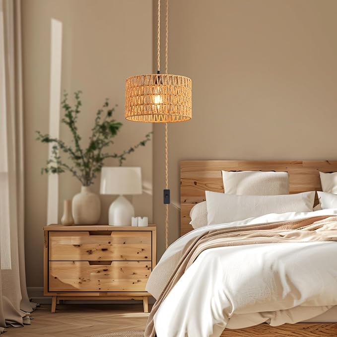 Industrial 15ft Pendant Light Cord -Plug in Hanging Light Fixture, 15FT Farmhouse Pendant Lamp Lights Cord with Switch Cord for Kitchen Island Bedroom Living Room