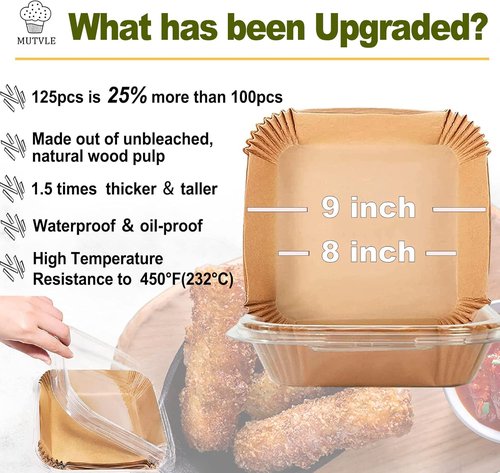Large Air Fryer Disposable Paper Liners - 9 Inch, 125 Pcs Oil-Proof & Water-Proof Parchment Baking Paper
