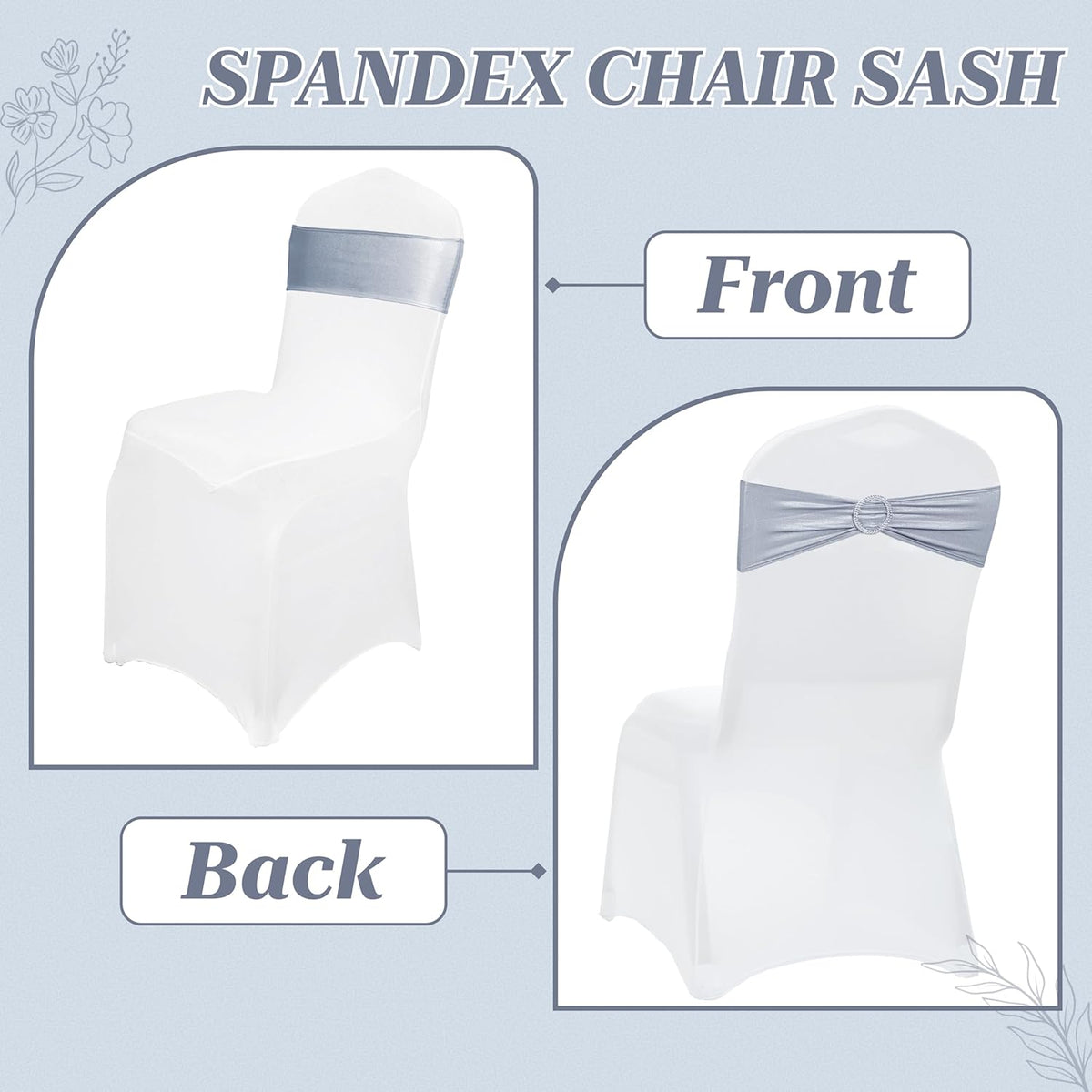 MDS Spandex Foil Chair Sashes - Universal Fit Elastic Stretch Bands with Buckle for Weddings | Metallic Silver, Pack of 150
