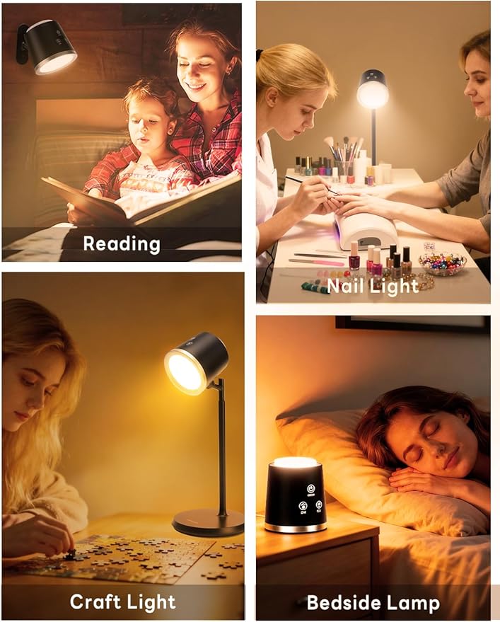 Magnetic Rechargeable LED Desk Lamp, Cordless Dimmable Reading Light with 3 Color Modes, 360° Rotation for Home Office Bedroom Hallway Camping
