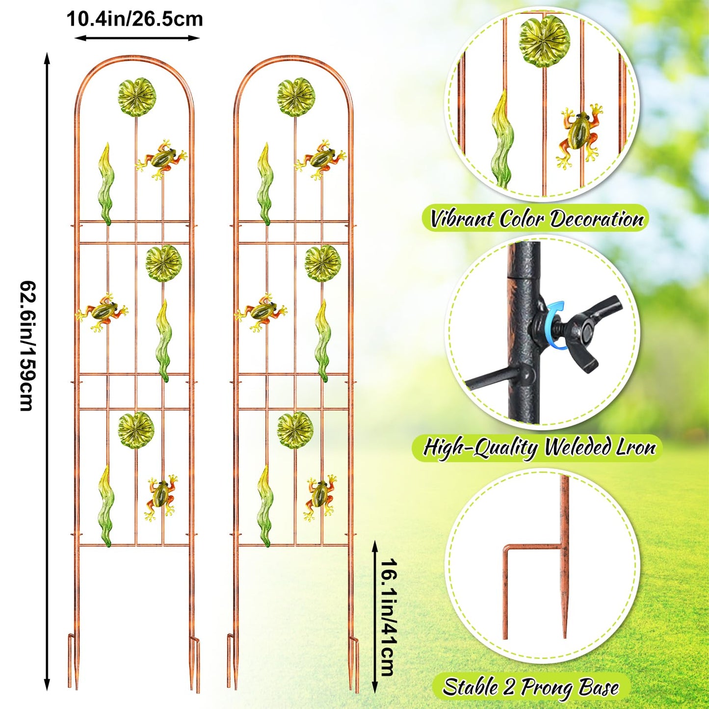 2Pcs Metal Garden Trellis, Arched Fence Trellis Plant Support Trellises, Supporting Plants Outdoor Decoration for Climbing Plants Lawn Yard Patio Backyard Wall Brackets (Frog)