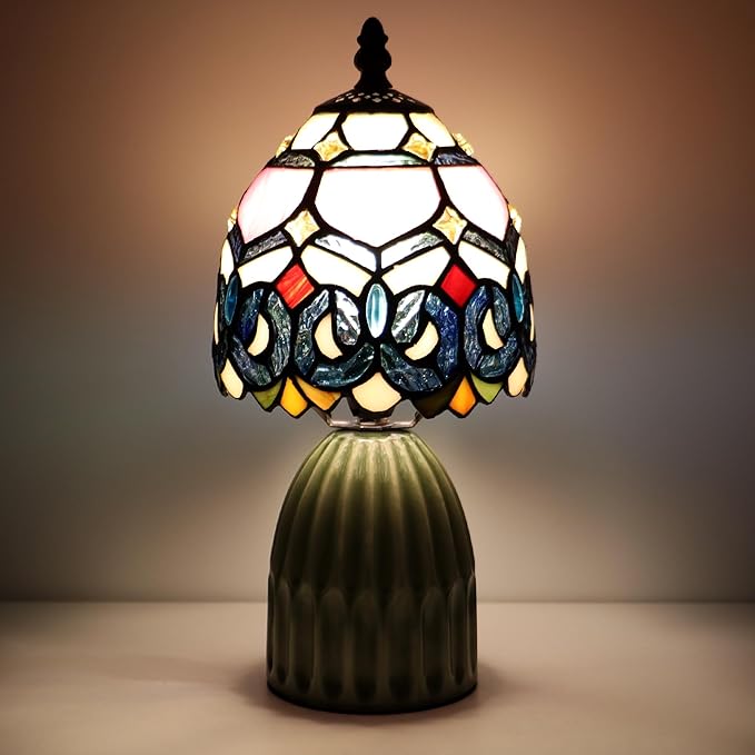 Tiffany Lamp Stained Glass Mushroom Table Lamps 6X6X12.5 Inch Pink Jewelry Baroque Style Small Night Light Ceramic Base Mini Accent Desk Light Suitable for Bedside Table Bedroom Children Room