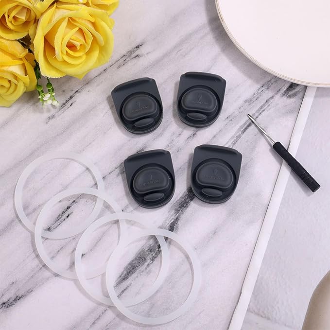 4pcs Replacement Stoppers with 4pcs Bottle Seal Rings for Owala FreeSip 24oz 32oz, BPA-Free Silicone O Ring Water Bottle Top Lid Replacement Parts for 16/19/24/32/40oz Gasket Plug Accessories(Grey)