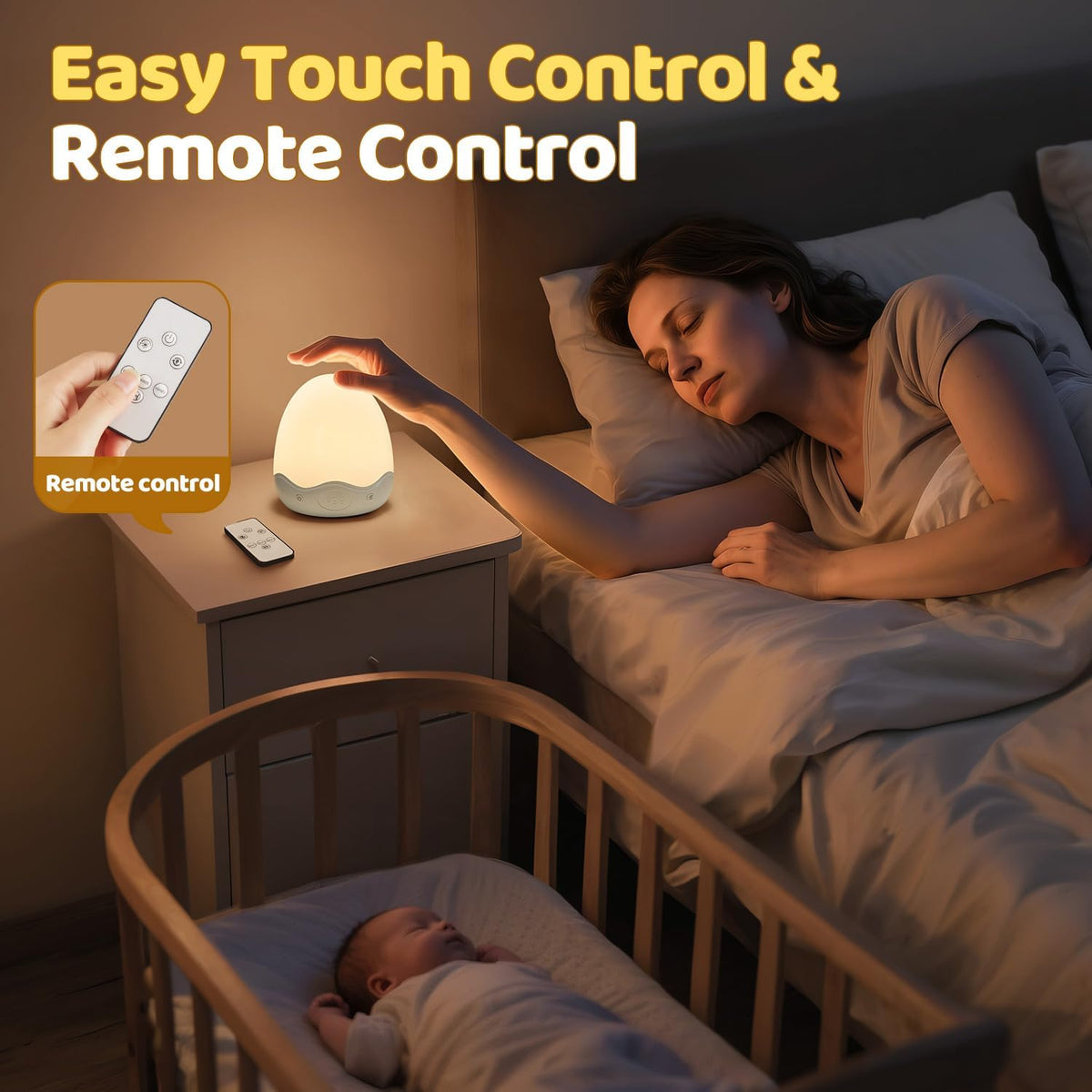 Skiennix Baby Night Light - 10 Brightness Levels & 10 Colors | Touch & Remote Control, 3600mAh Rechargeable, Ideal for Nursery & Breastfeeding
