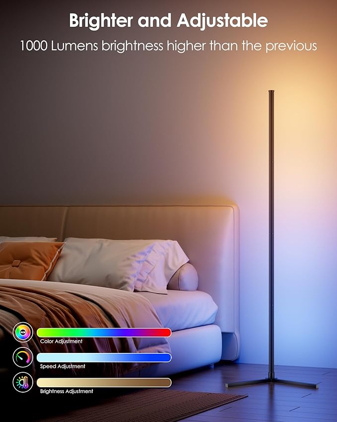 65" Smart RGB Floor Lamp with App/Remote Control, Color Changing LED Corner Lamp with Music Sync & Timer, Corner Lighting for Living Room, Bedroom, Gaming Room