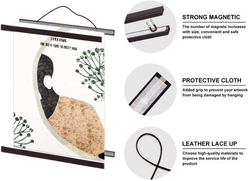 Benjia Magnetic Wooden Poster Frame - Light Wood Hanger for Photos & Art Prints | 32" Walnut