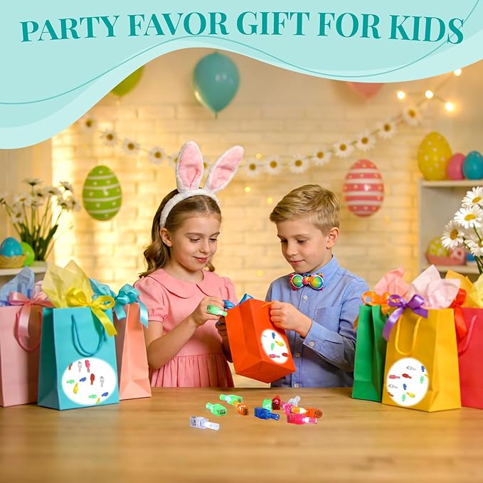 48PCS Easter Party Favors, Led Finger Lights for Kids Bulk, Mini Light Up Finger Flashlights for Easter Egg Hunt, Surprise Egg, Basket Fillers, Classroom Prizes Parties Halloween Christmas