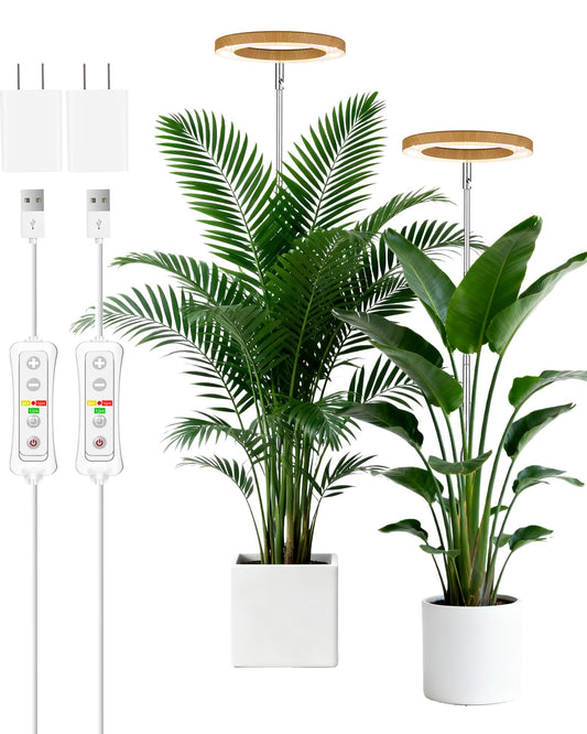 yadoker Grow Light for Large Indoor Plants, Full Spectrum LED Plant Light, Height Adjustable for Tall Plants, Auto On/Off Timer, 5V Safe Low Voltage Wood Grain Grow Lamp for Home & Office