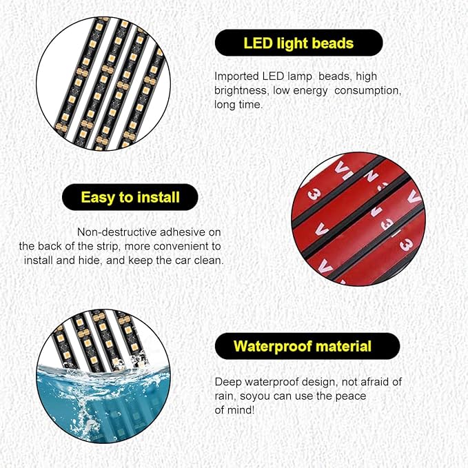 Car LED Strip Light, 48 LEDs RGB Neon Interior Atmosphere Lights, 12V Under Dash Ambient Night Light, USB Port Auto Interior Decorative Lamp, Universal Car Accessories (Red)
