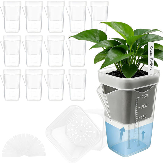 15 Pack 2.5" Self Watering Pots for Indoor Plants,Small Clear Plastic Planters with Water Level Indicator & Drainage Holes for Alocasia Propagation, African Violets, Seedlings, Cuttings and Succulents
