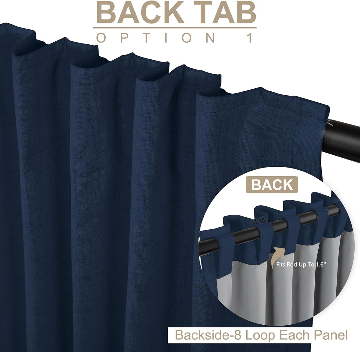 Skiennix 100% Blackout Linen Curtains - Thermal Insulated Drapes for Bedroom | 50" W x 72" L, Midnight Blue