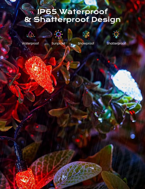 Brightown Solar C6 Strawberry String Lights - 50 LEDs, 22.64ft Red & White | Outdoor Christmas Decor