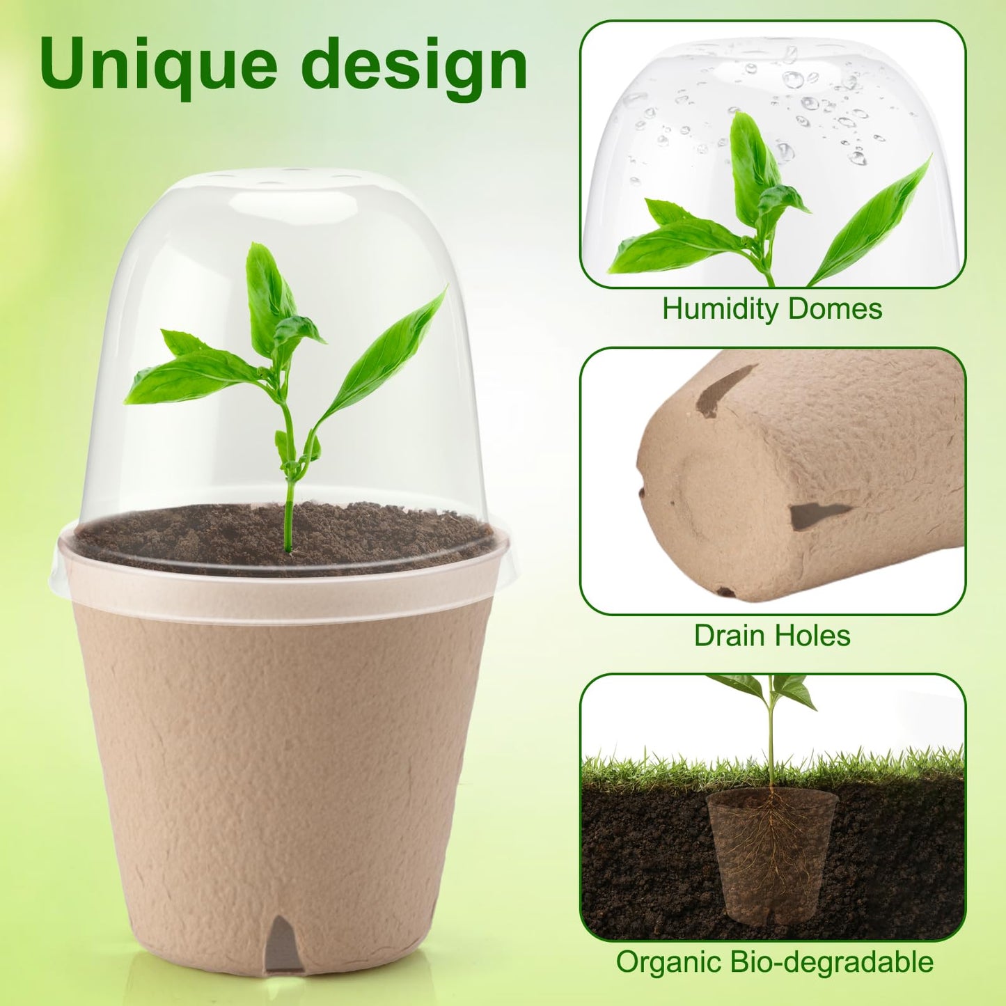 DJGINRO 50 Set 3.15 Inch Peat Pots Plant Starters for Seedling with Humidity Dome,Herb Seed Starter Pots Kits, Garden Germination Nursery Pot wit 50 Plant Labels, 2 Transplant Tools.