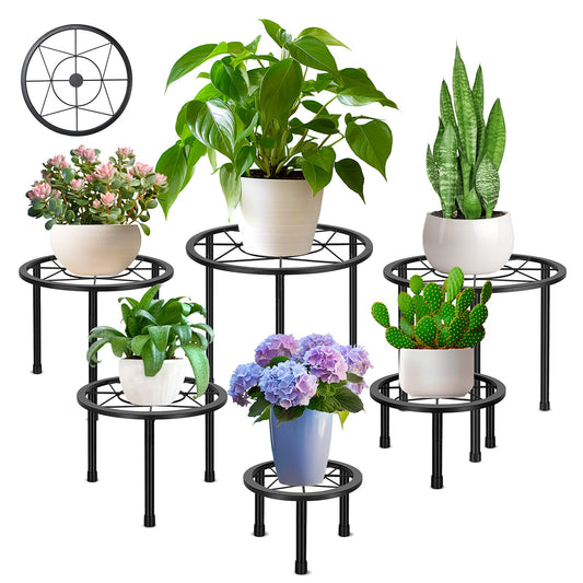Sbosbo 6 Pack Metal Plant Stands, Heavy Duty Plant Stand for Indoor Outdoor, Anti-Rust Iron Flower Pot Stands Outdoor Plant Holder, Potted Plant Shelf for Living Room Balcony Garden Patio, Black