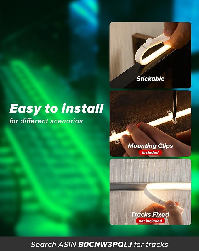Shine Decor COB LED Rope Light AC 120V, 800lm Ultra Bright, IP65 Waterproof Cold-Resistant ETL Neon Strip, No Driver Tape Lighting for Home Commercial 10x4.5mm, Green, 50ft
