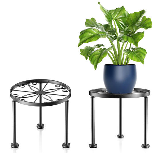 Garden Gifts Plant Lovers Gifts Black Metal Plant Stand with Anti-Slip Base Rustproof Heavy Duty Decorative Round Flower Pot Display Shelf for Indoor/Outdoor