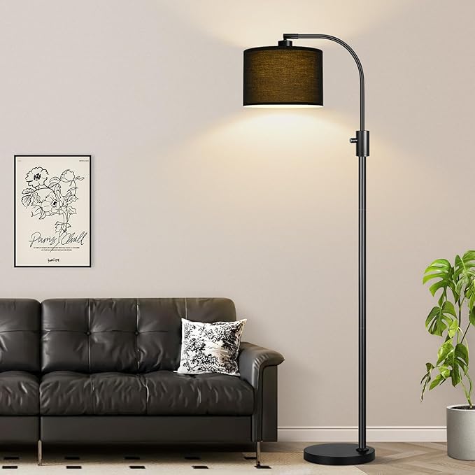 Nintiue Upgraded Modern Arc Dimmable Tall Standing Floor Lamp with Black Shade, 1200 Lumens LED Bulb Included, for Living & Reading Room, Bedroom, Office & Nursery, Black