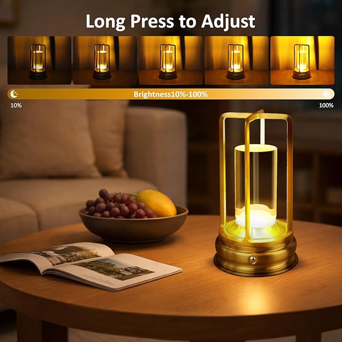 4 Pack Gold Cordless Table Lamp - Portable Rechargeable Lamp, Wireless Lamp for Restaurant Home Dinner Dining Kitchen Outdoor Patio with Metal Construction